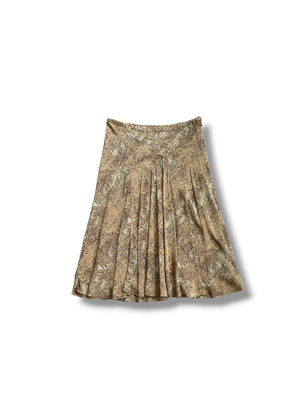 100% Silk Kate Hill Bias Cut Tan Snake Skin Animal Print Long Midi Skirt 16W